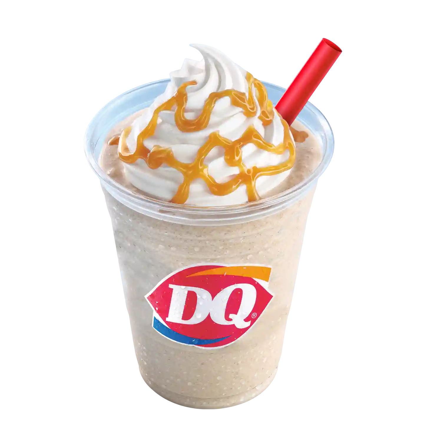 Café Frappé Caramelo con crema batida en vaso del la marca DQ.
