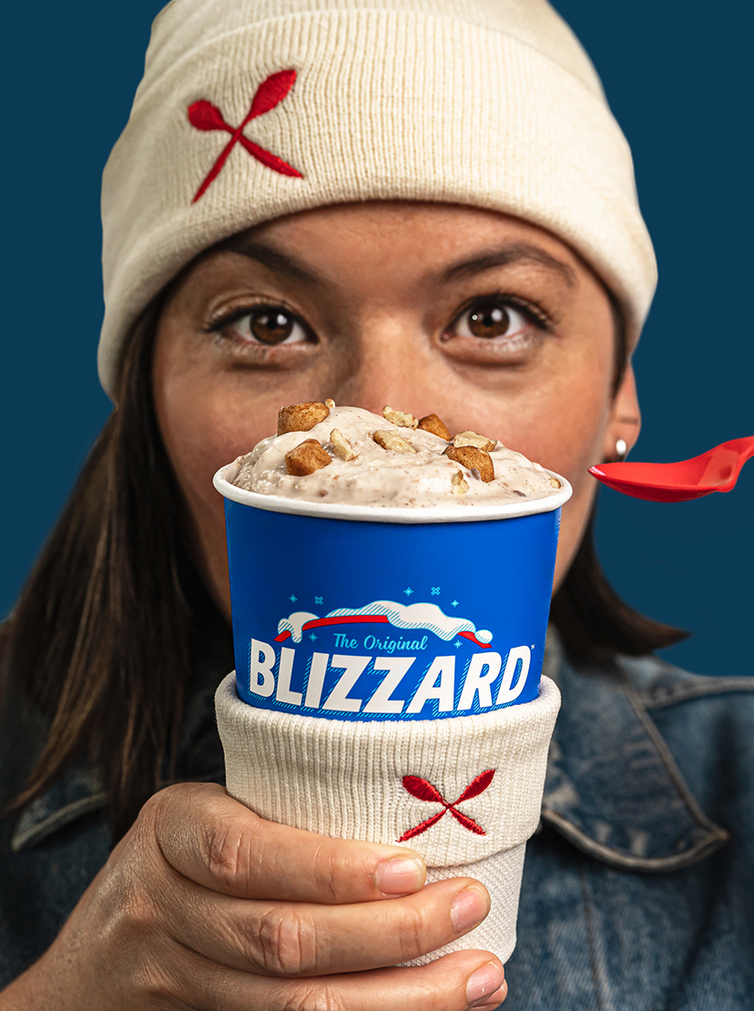 DQ Blizzard Toque on cup and head