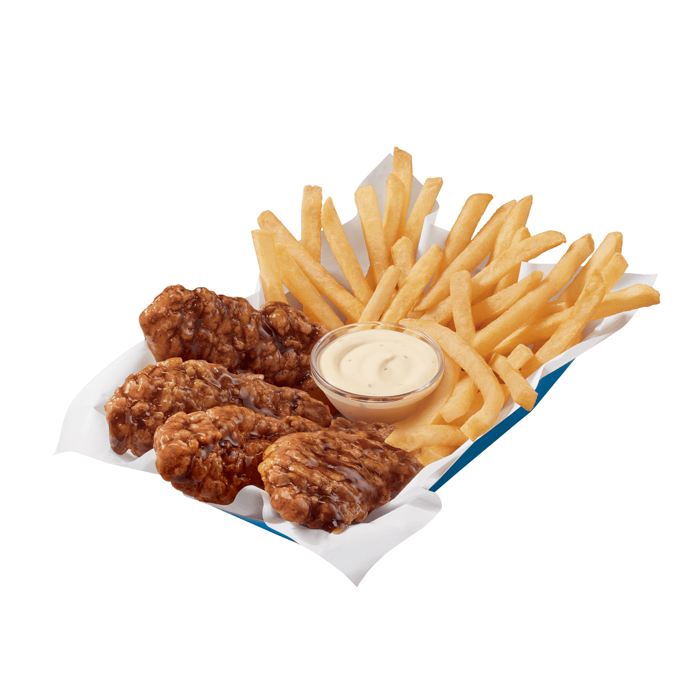 Honey garlic sauced and tossed chicken strip basket