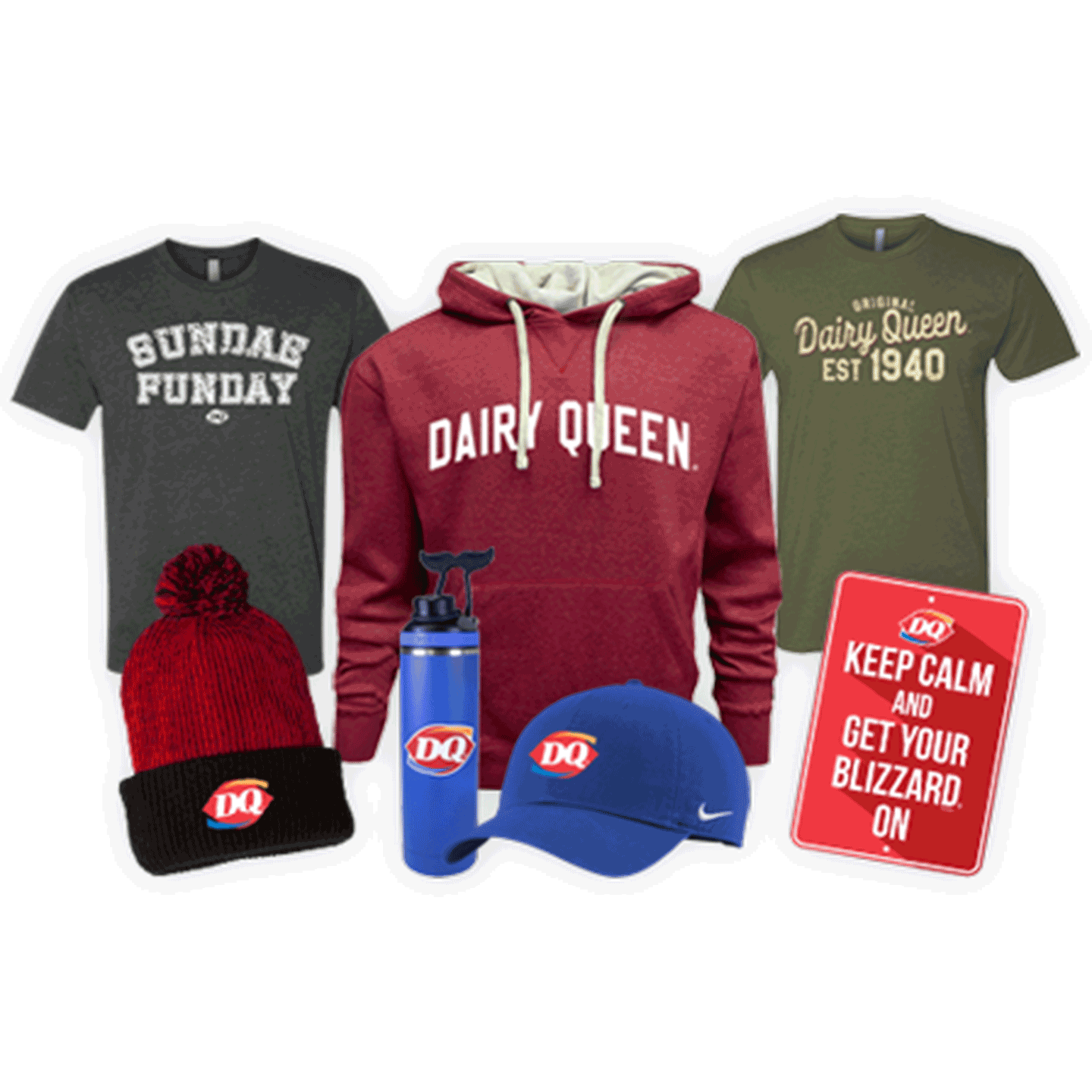 DQ T-shirts, hat, and shoe gear