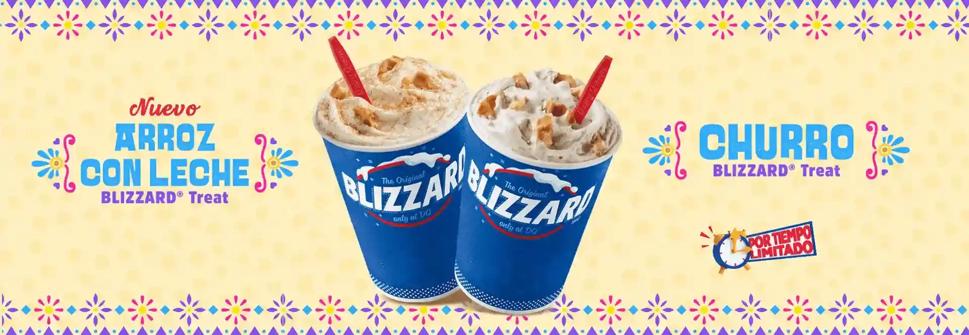 Tortitas de Arroz con Leche y Churros con cucharas rojas.