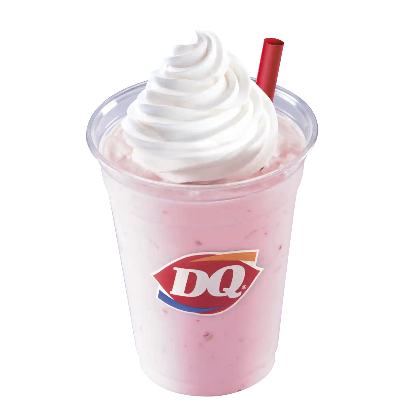 Malteada Frutos Rojos con crema batida en un vaso del la marca DQ.