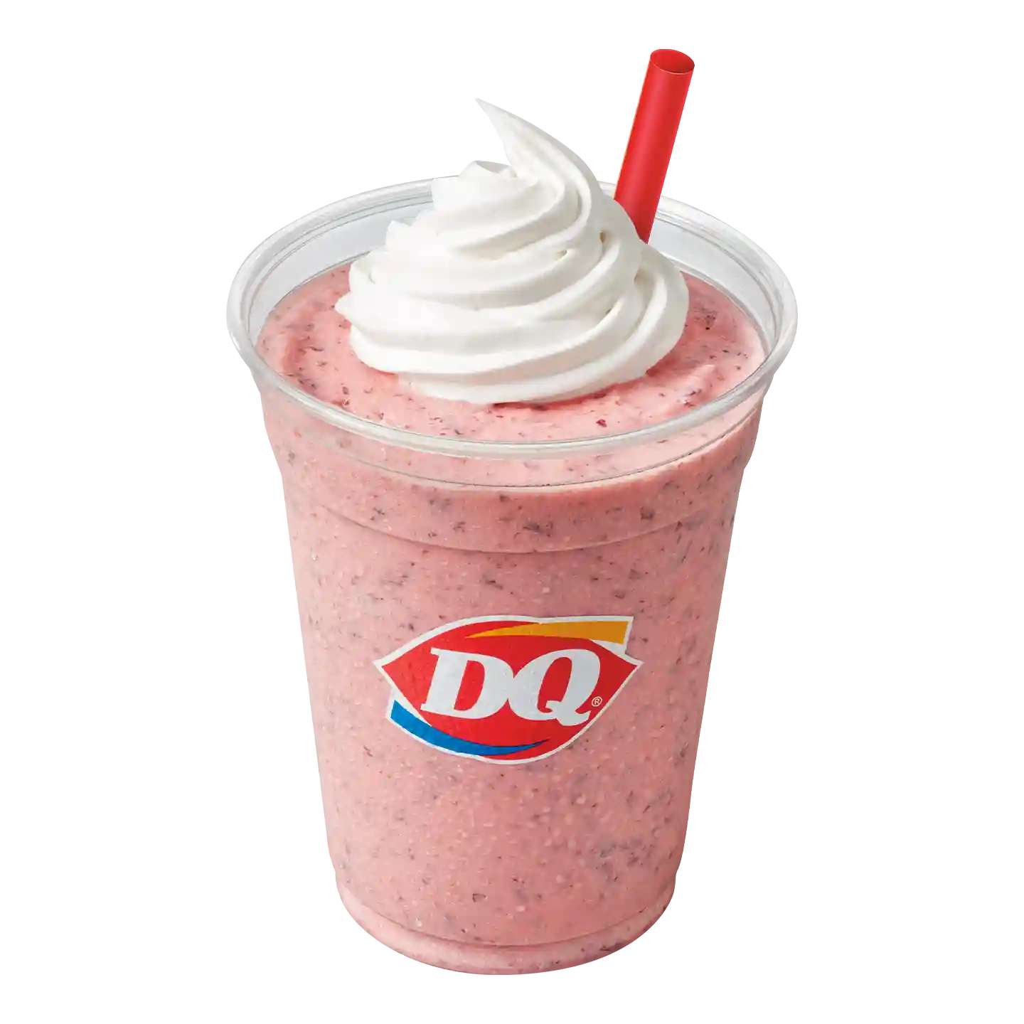 Malteada Cereza Negra con crema batida en un vaso del la marca DQ.
