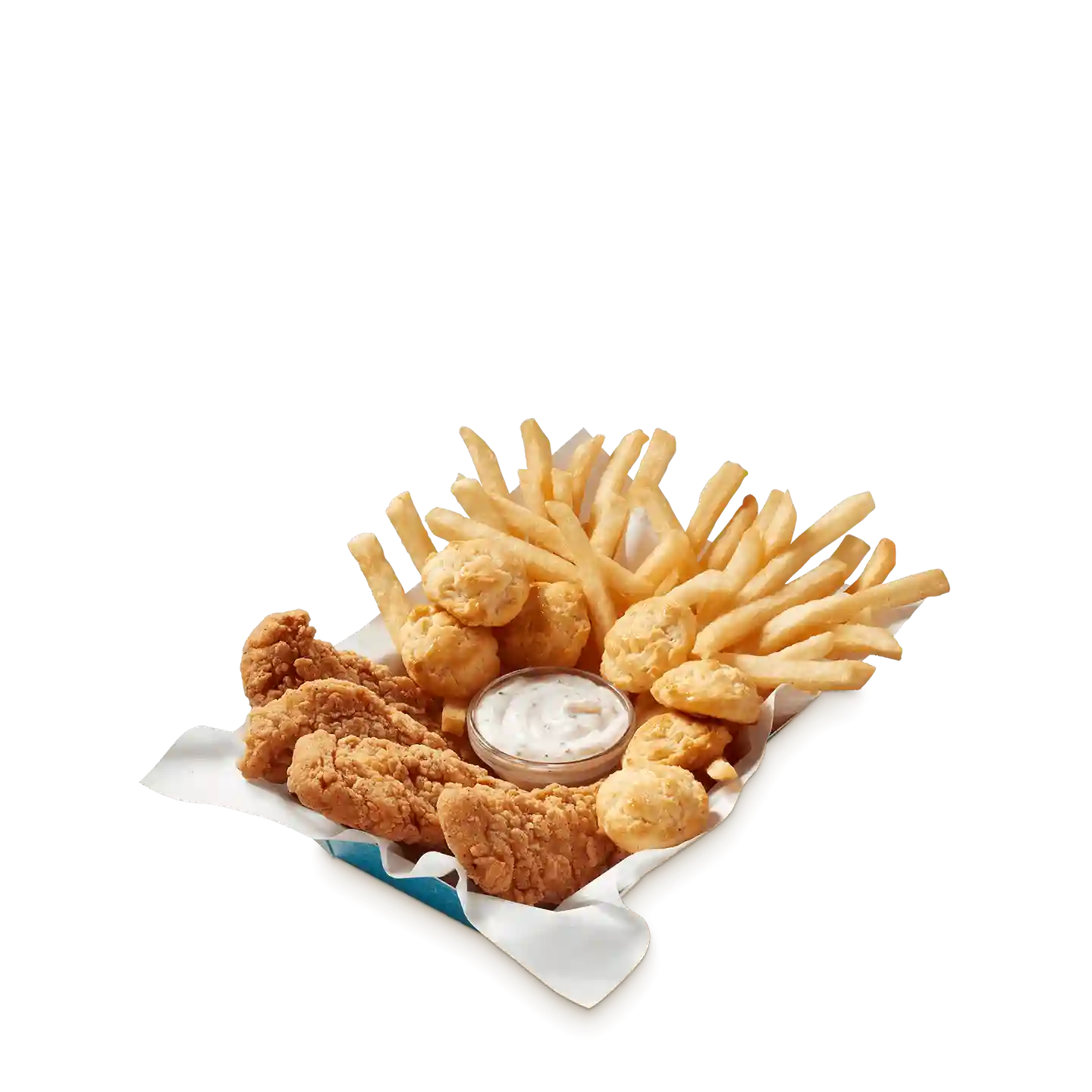 Chicken and biscuits basket with gravy and fries