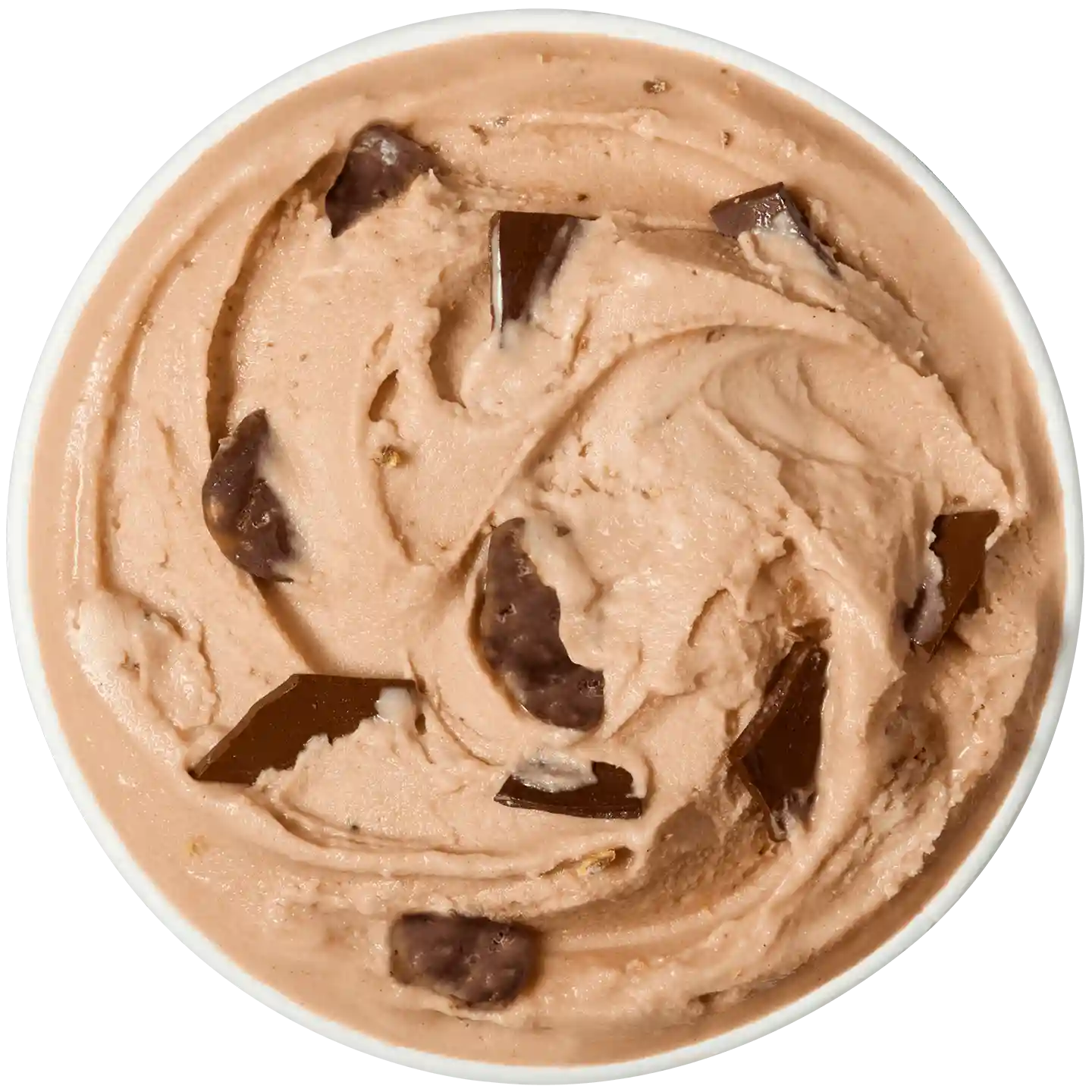 Helado suave Blizzard de Dairy Queen sabor Kranky, con textura cremosa color marron claro y grandes trozos de chocolate.