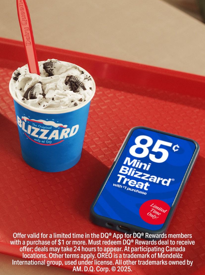 Mini Blizzard and a phone on a tray