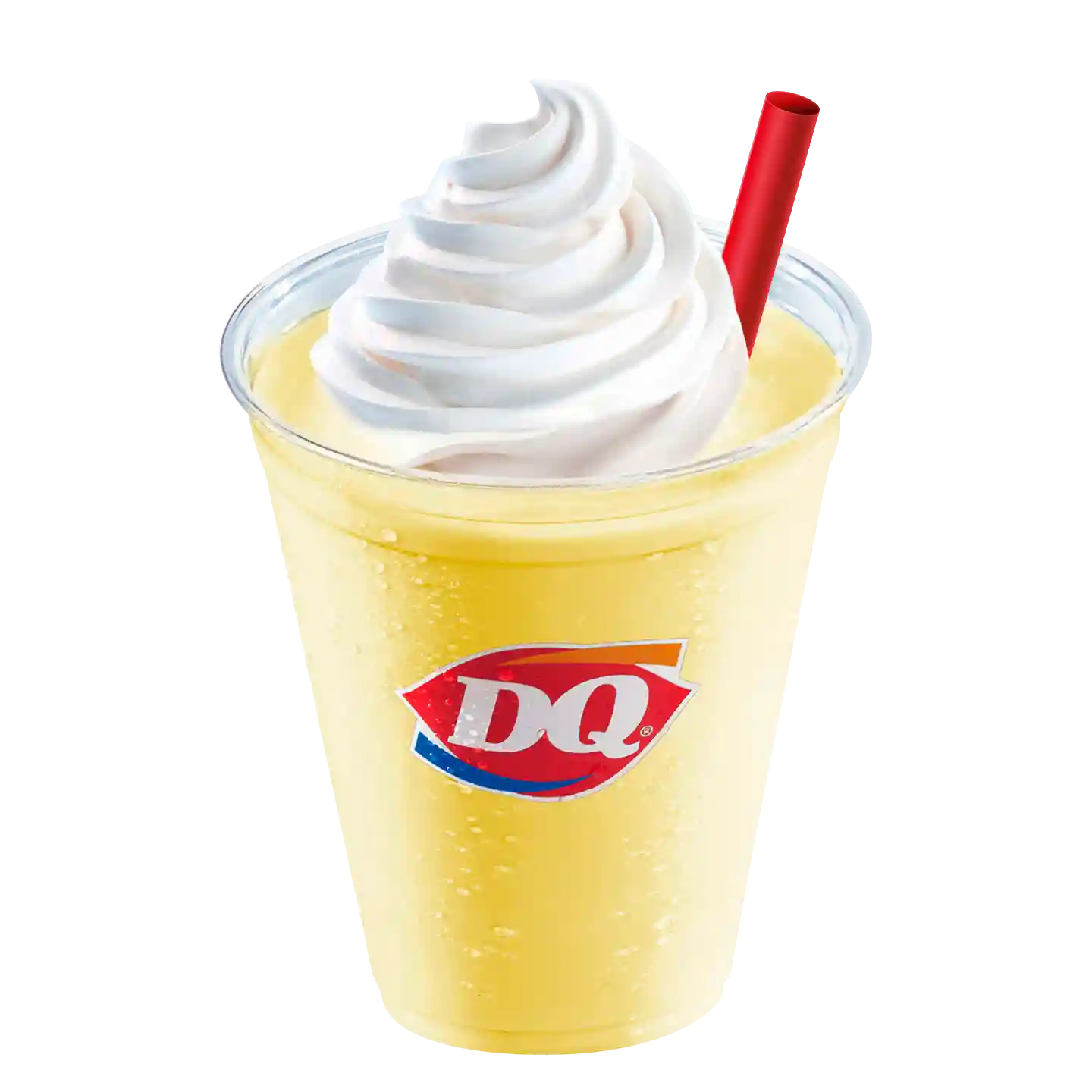 Malteada Mango con crema batida en un vaso del la marca DQ.