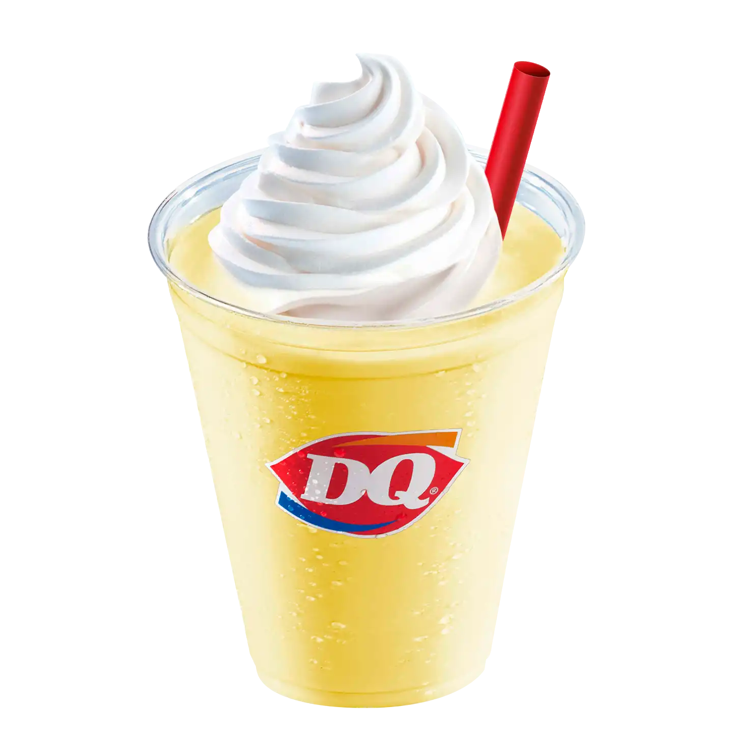 Malteada Mango con crema batida en un vaso del la marca DQ.