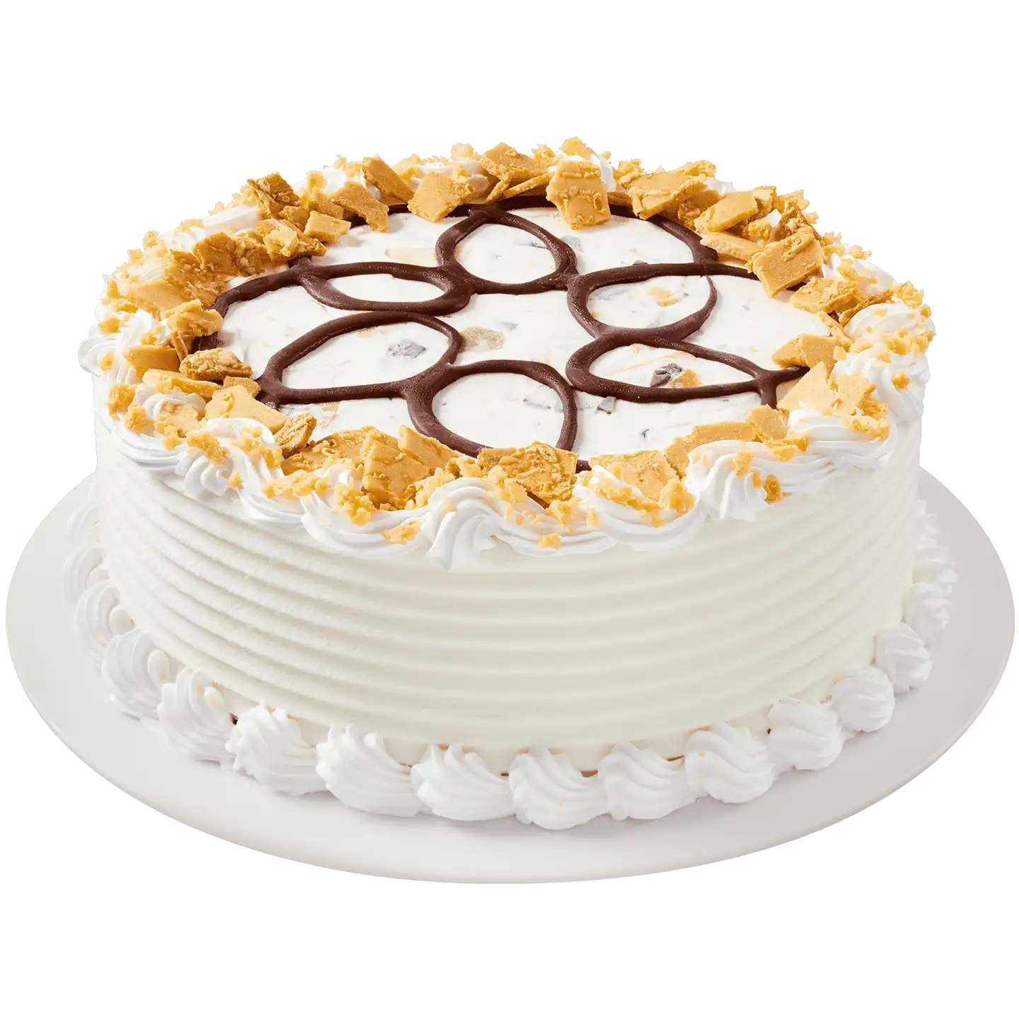 Pastel Choco Marquesita con crema blanca, red de chocolate oscuro y trozos de galleta waffle dorada en los bordes.