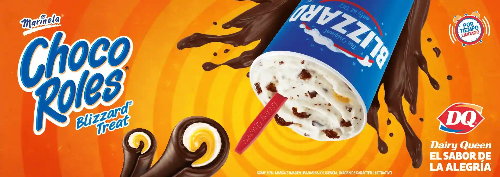 Choco Roles de Marinela Blizzard al revés con una cuchara roja.