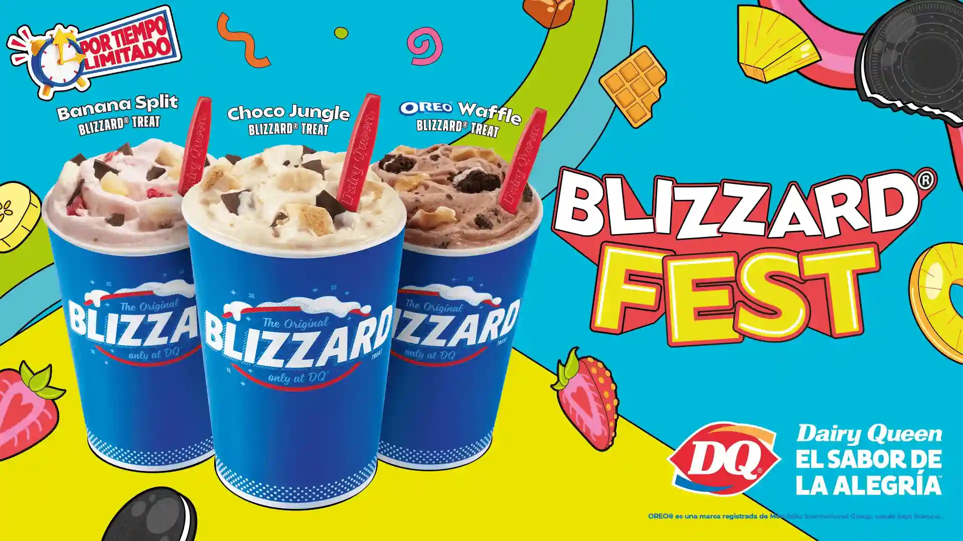 Banana Split, Choco Jungle y Oreo Waffle Blizzards con cucharas rojas estarán disponibles durante el Blizzard Fest.