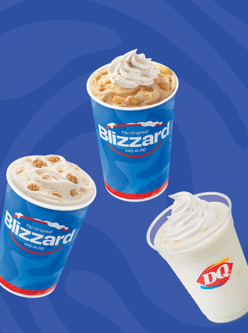 Pumpkin Pie Blizzard Treat, Caramel Toffee Cookie Blizzard Treat and Maple Cookie Shake