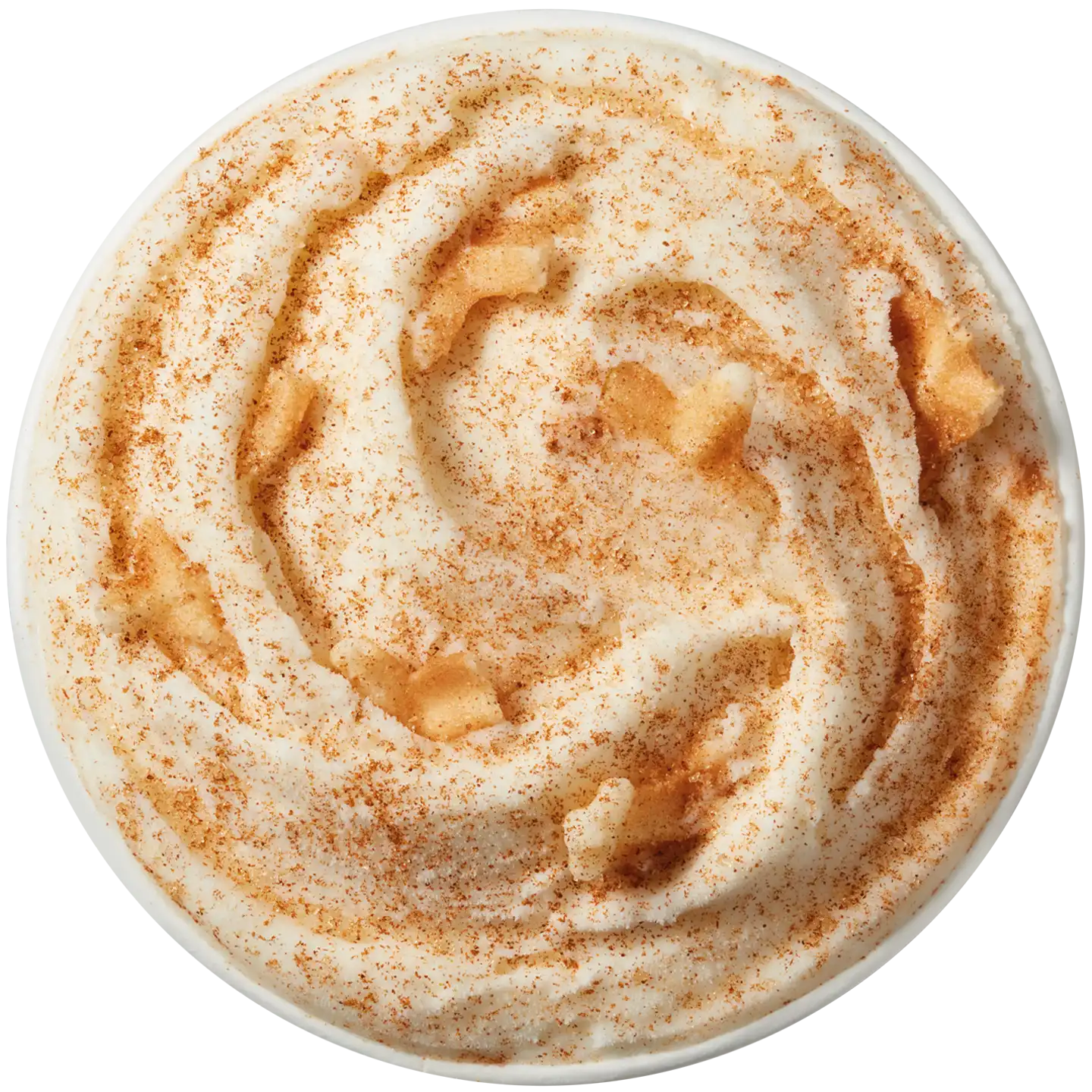 Vista cenital de Blizzard Treat Arroz con Leche con canela en polvo y trozos de arroz mezclados.
