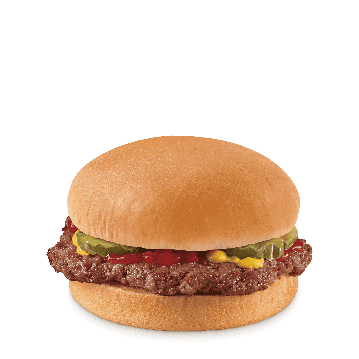hamburger with pickles, mustard and ketchup