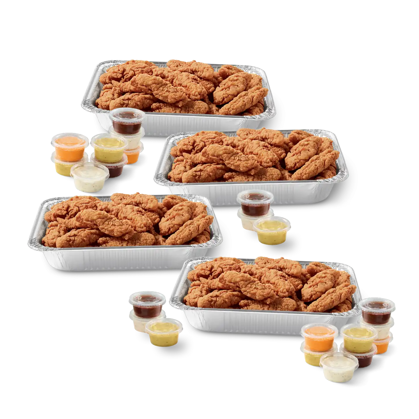 100 piece Flamethrower Chicken Strip Party Platter with dipping sauces